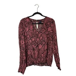 Daytrip Snakeskin Patterned Boho Business Casual Long Sleeve Blouse Size Large